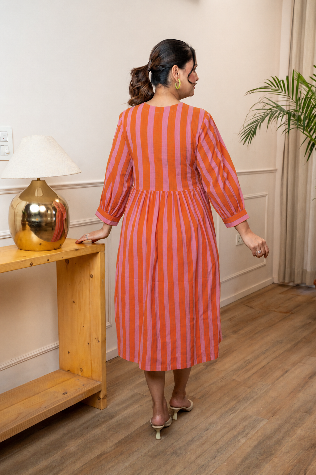 Coral Blush Stripeplay Maternity & Nursing Dress