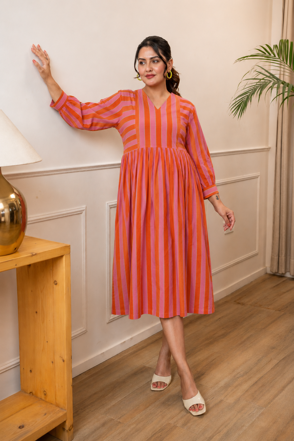 Coral Blush Stripeplay Maternity & Nursing Dress