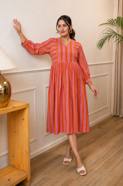 Coral Blush Stripeplay Maternity & Nursing Dress