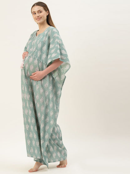 Paisley On Green Maternity & Nursing Kaftan