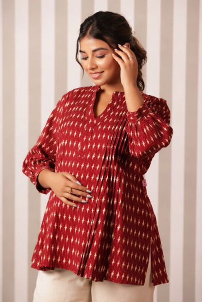 Crimson Ikkat Trail Maternity & Nursing Top