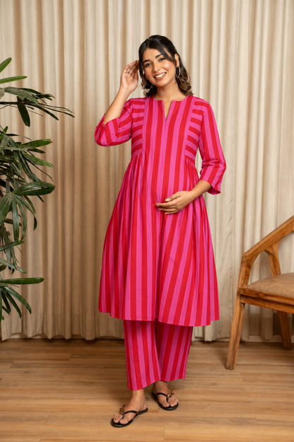 Scarlet Bloom Stripes Maternity & Nursing Co-ord Set