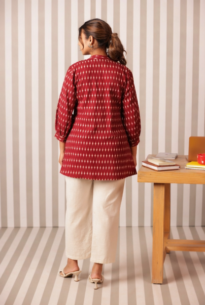 Crimson Ikkat Trail Maternity & Nursing Top