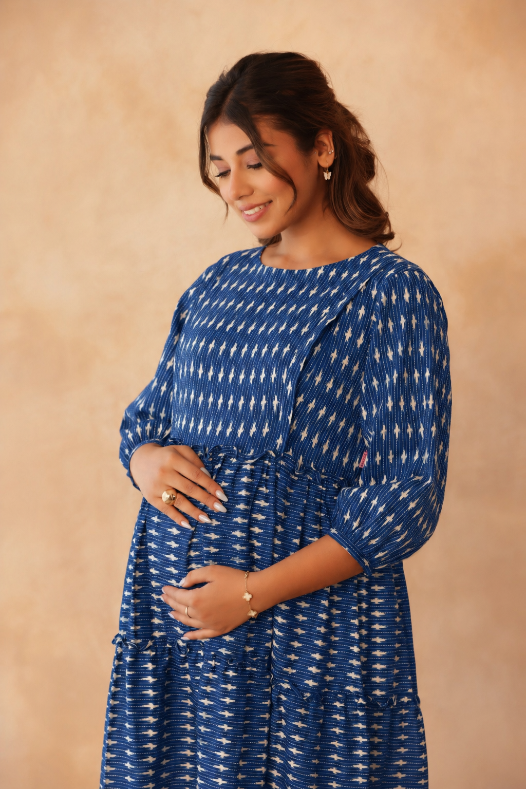 Indigo Ikkat Trail Maternity & Nursing Tier Dress