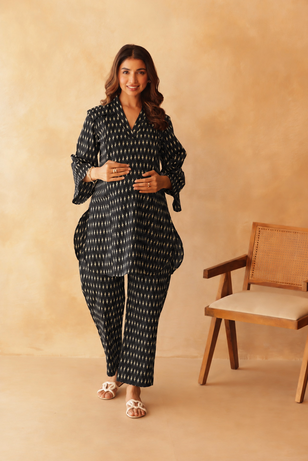Noir Ikkat Trail Maternity & Nursing Co-ord Set