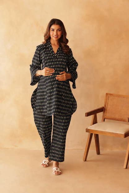 Noir Ikkat Trail Maternity & Nursing Co-ord Set