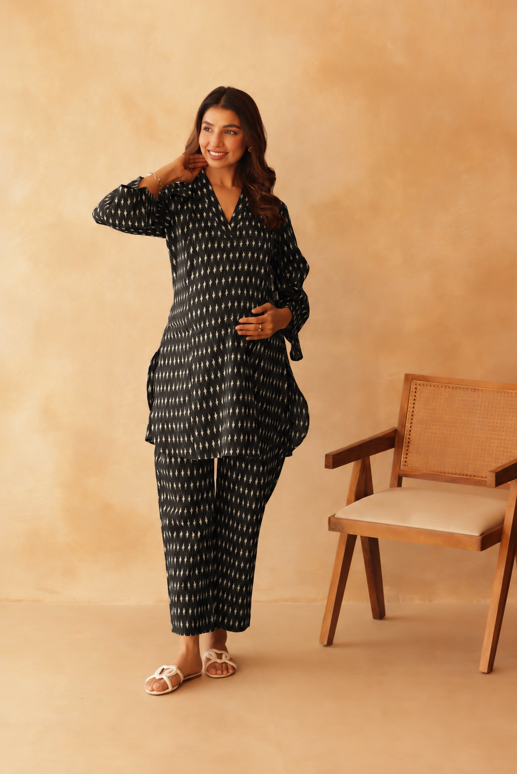 Noir Ikkat Trail Maternity & Nursing Co-ord Set