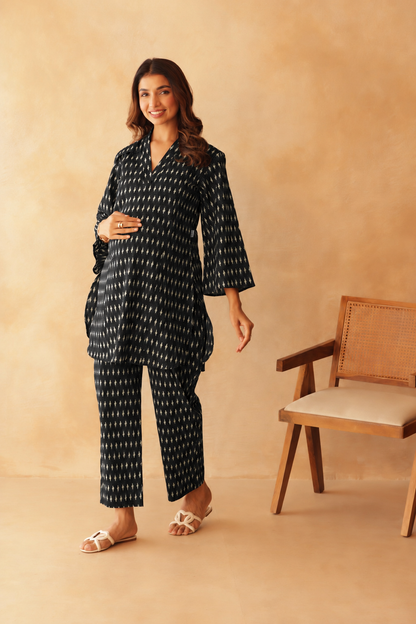 Noir Ikkat Trail Maternity & Nursing Co-ord Set