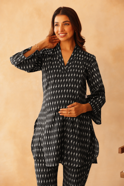 Noir Ikkat Trail Maternity & Nursing Co-ord Set
