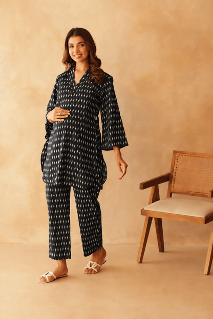 Noir Ikkat Trail Maternity & Nursing Co-ord Set