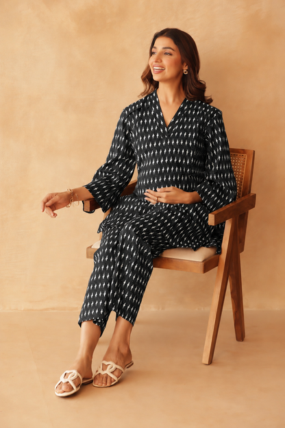 Noir Ikkat Trail Maternity & Nursing Co-ord Set