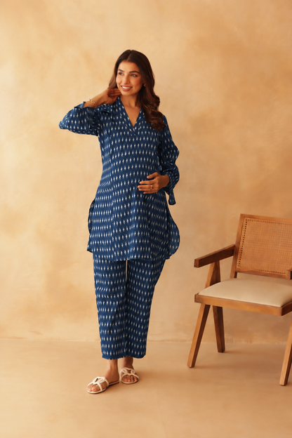 Indigo Ikkat Trail Maternity & Nursing Co-ord Set