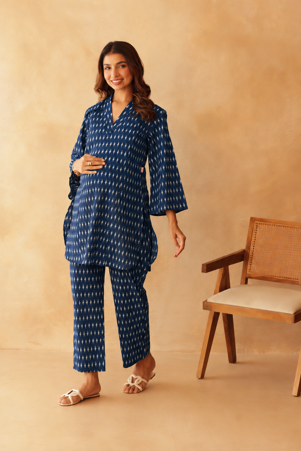 Indigo Ikkat Trail Maternity & Nursing Co-ord Set