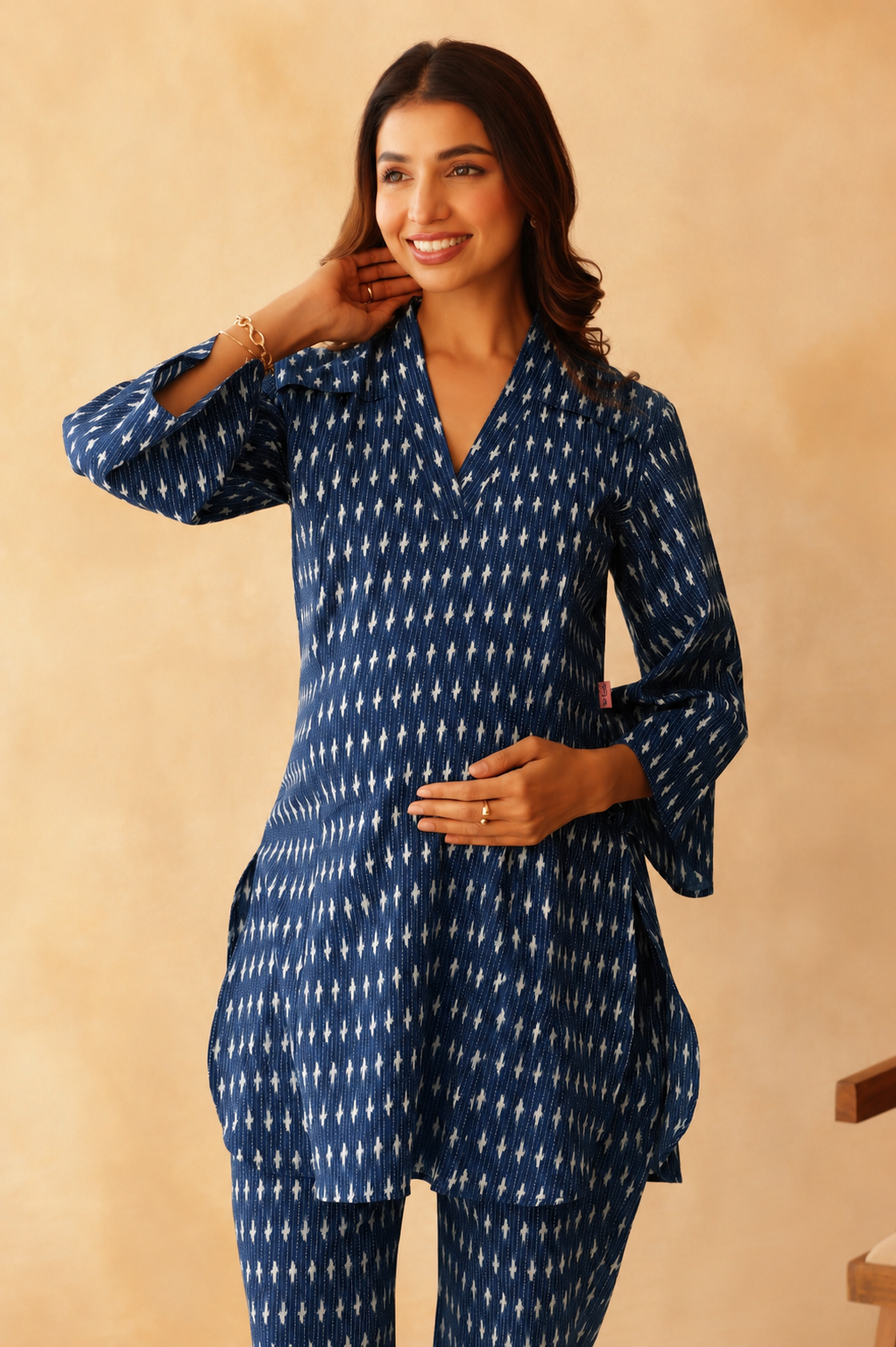 Indigo Ikkat Trail Maternity & Nursing Co-ord Set