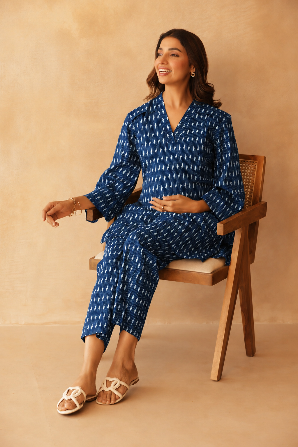 Indigo Ikkat Trail Maternity & Nursing Co-ord Set