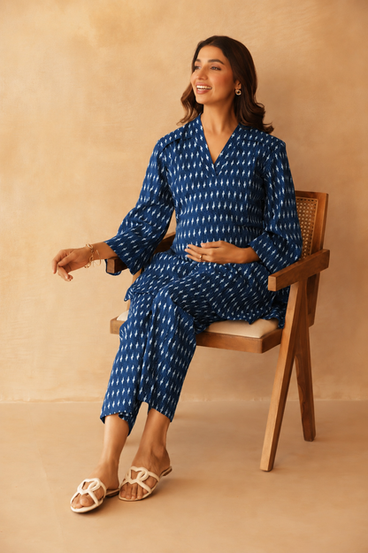 Indigo Ikkat Trail Maternity & Nursing Co-ord Set