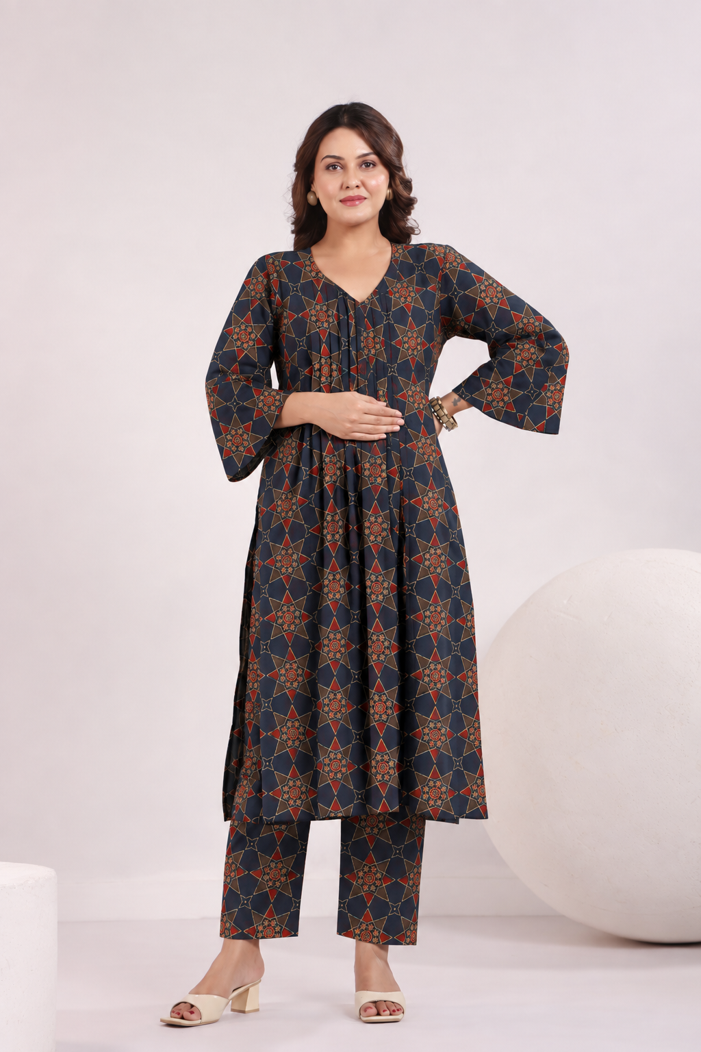 Indigo Starburst Maternity & Nursing Kurta Pant Set