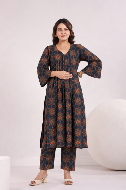 Indigo Starburst Maternity & Nursing Kurta Pant Set