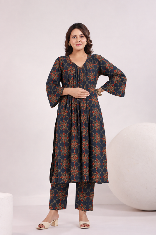 Indigo Starburst Maternity & Nursing Kurta Pant Set