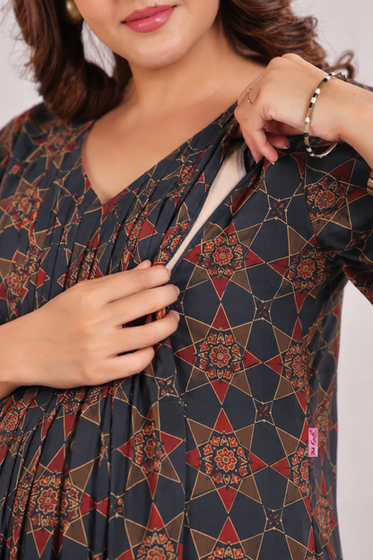 Indigo Starburst Maternity & Nursing Kurta Pant Set