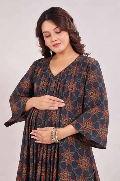 Indigo Starburst Maternity & Nursing Kurta Pant Set