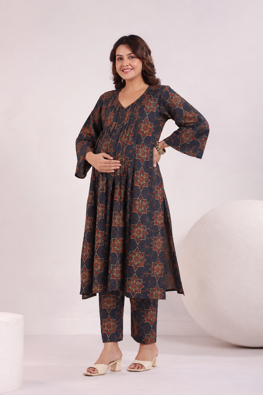 Indigo Starburst Maternity & Nursing Kurta Pant Set