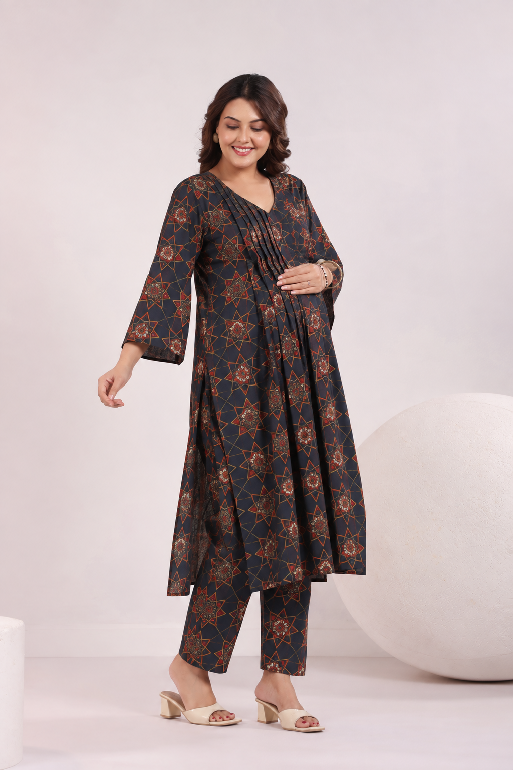 Indigo Starburst Maternity & Nursing Kurta Pant Set