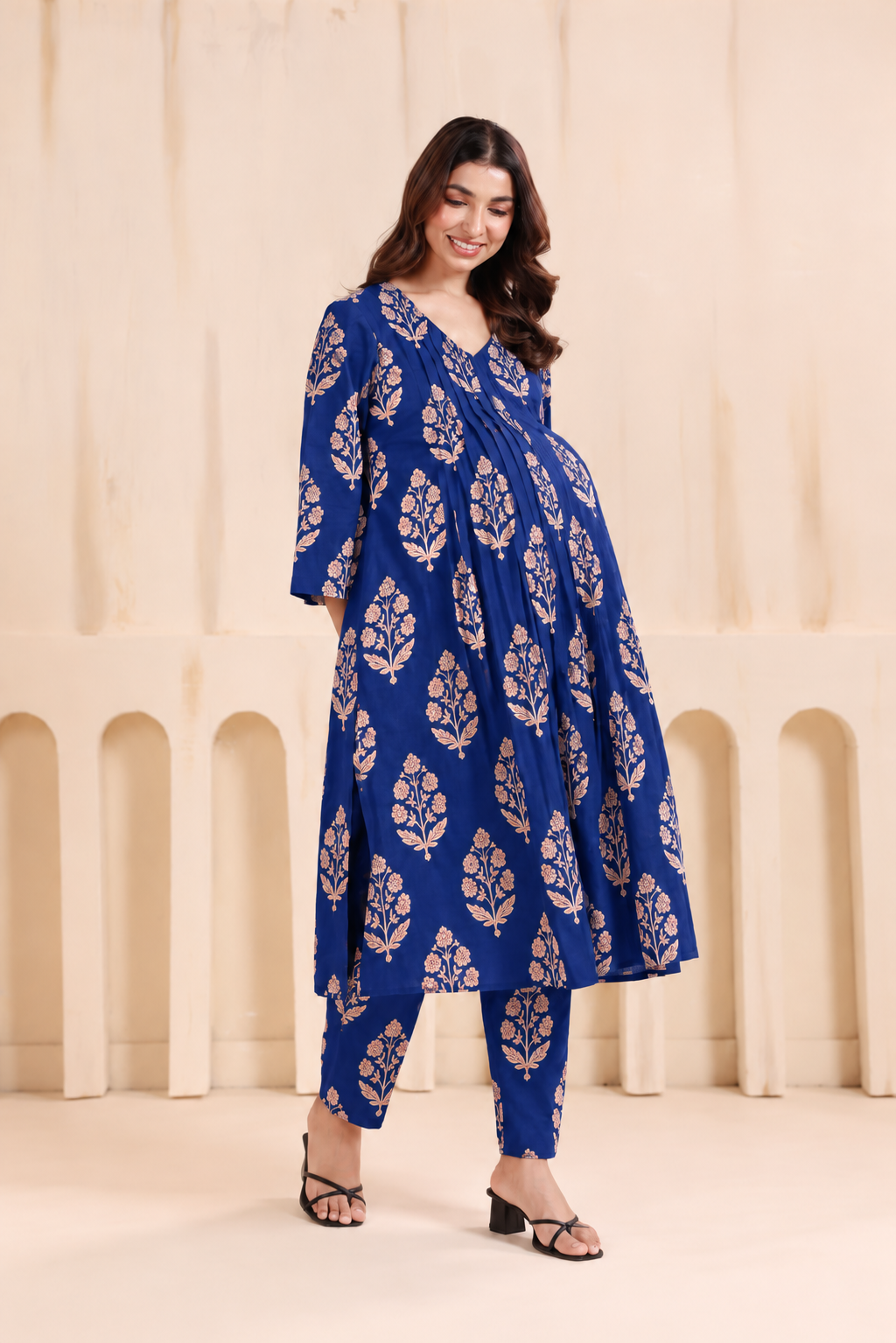 Gulmohar Blue Maternity & Nursing Kurta Pant Set