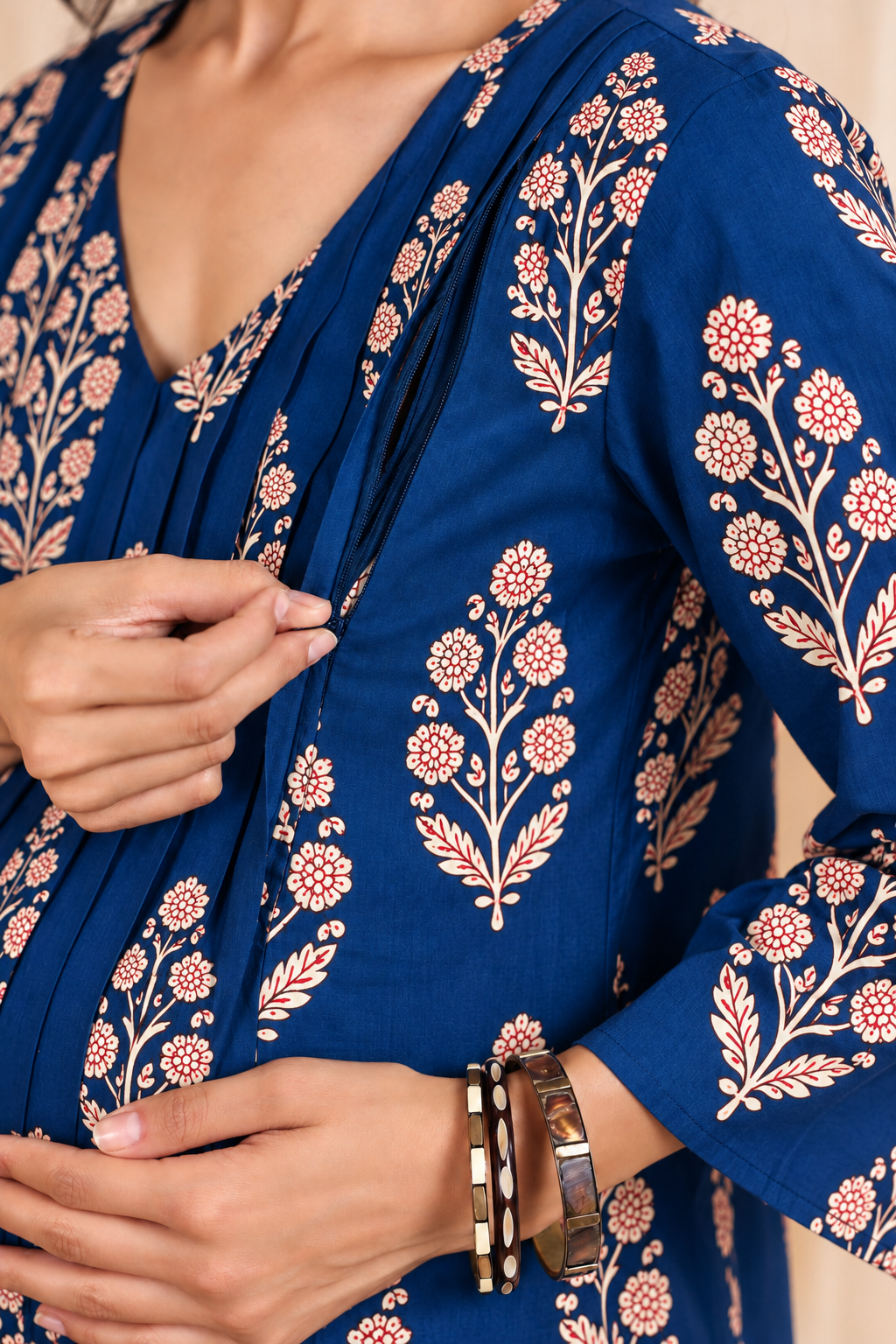 Gulmohar Blue Maternity & Nursing Kurta Pant Set