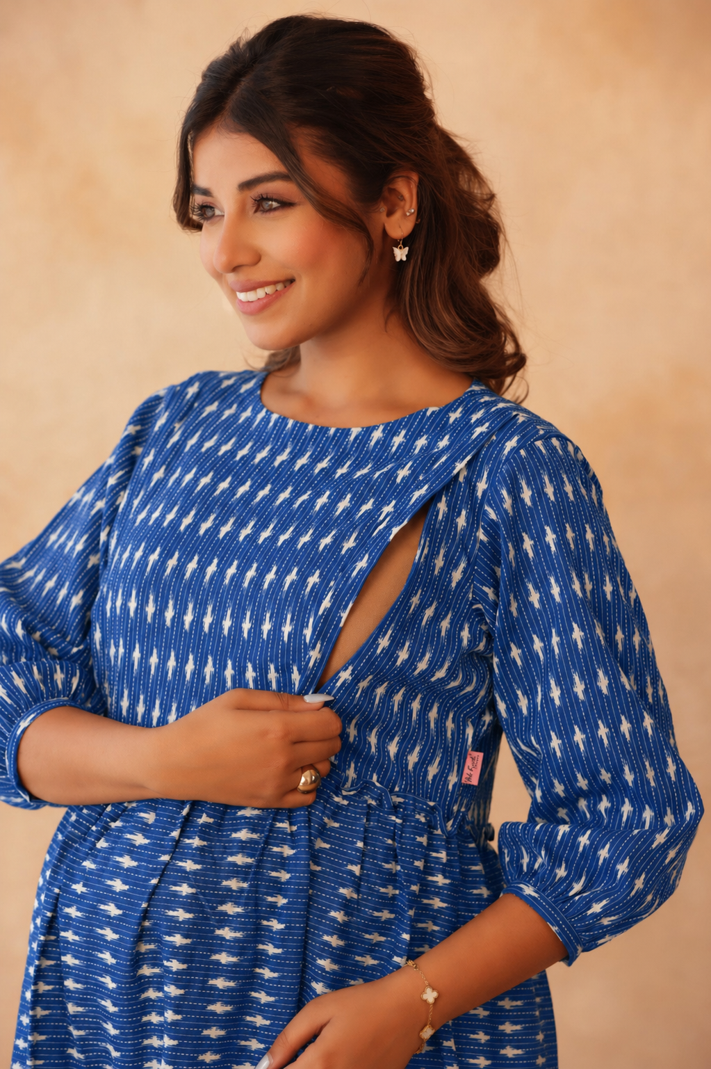 Indigo Ikkat Trail Maternity & Nursing Tier Dress