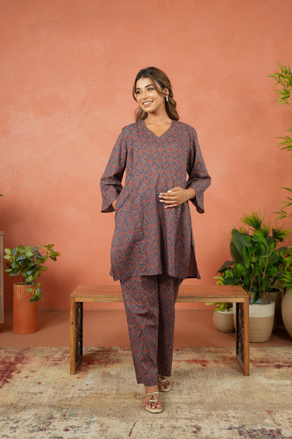 Indigo Ajrakh Maternity & Nursing Co-ord Set
