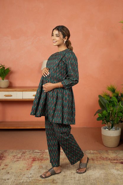 Emerald Bloom Maternity & Nursing Co-ord Set