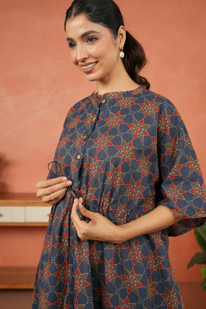 Indigo Starburst Maternity & Nursing Kaftan