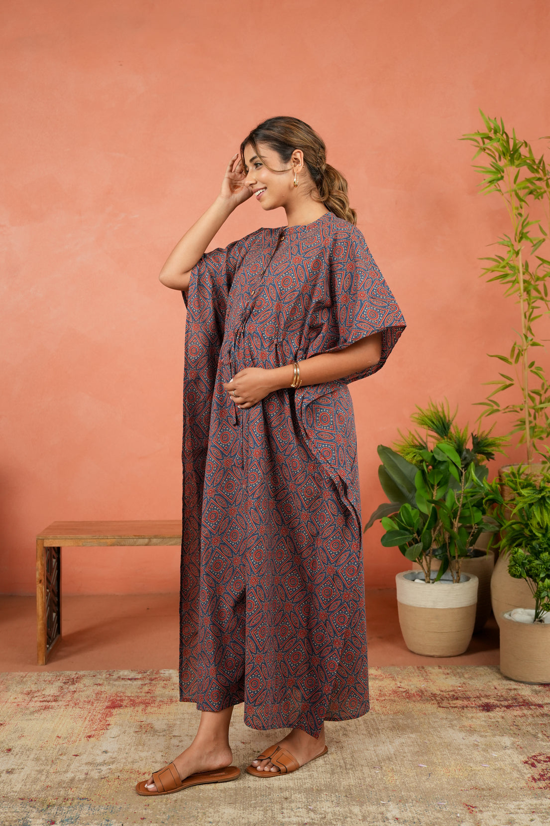 Indigo Ajrakh Maternity & Nursing Kaftan