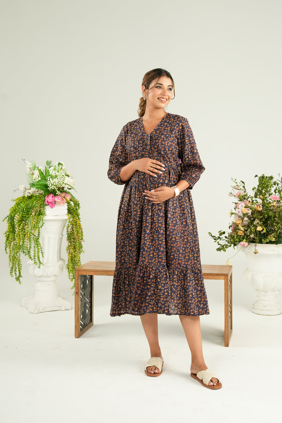 Terra Tones Maternity & Nursing Tier Dress