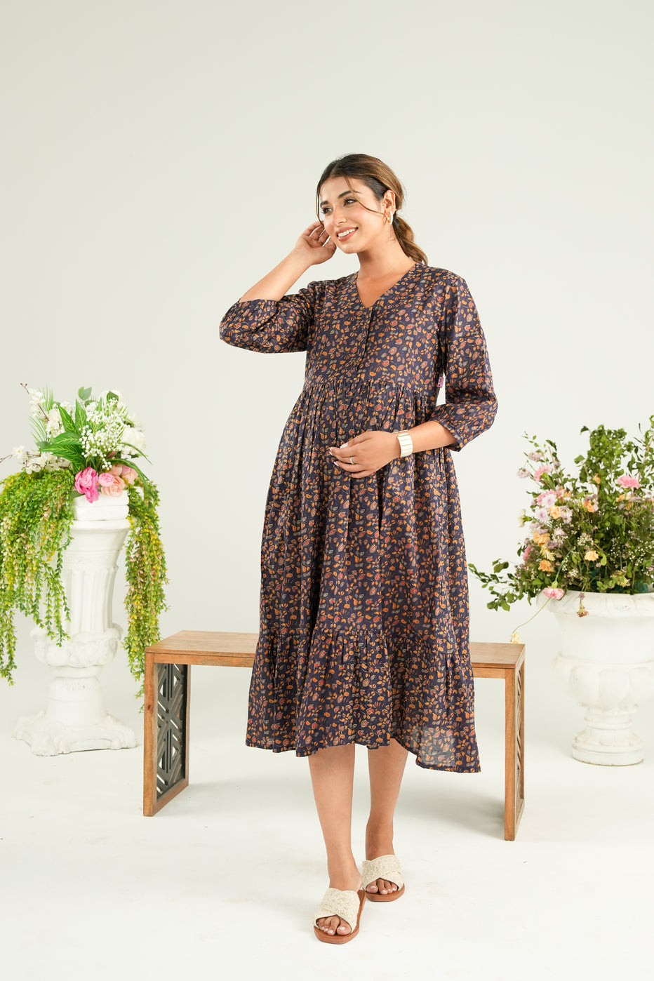 Terra Tones Maternity & Nursing Tier Dress