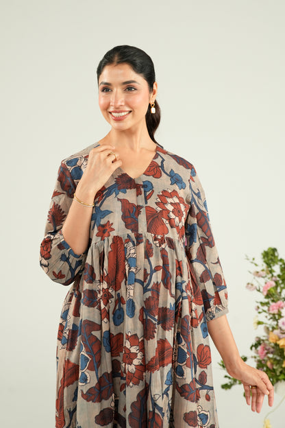 Dusty Blue Garden Maternity & Nursing Tier Dress