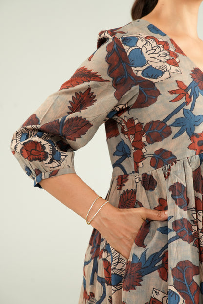 Dusty Blue Garden Maternity & Nursing Tier Dress