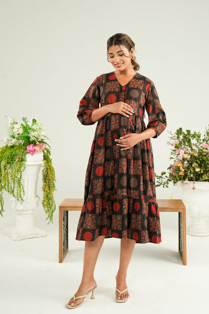 Rustic Mandala Maternity & Nursing Tier Dress