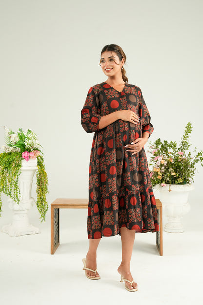 Rustic Mandala Maternity & Nursing Tier Dress
