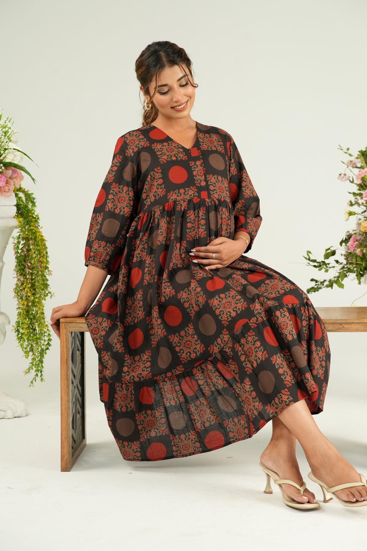 Rustic Mandala Maternity & Nursing Tier Dress