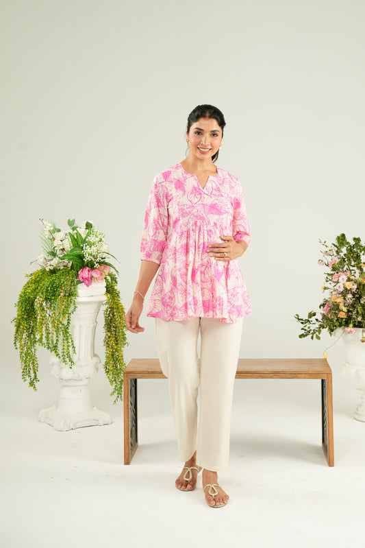 Fuchsia Fern Maternity & Nursing Top