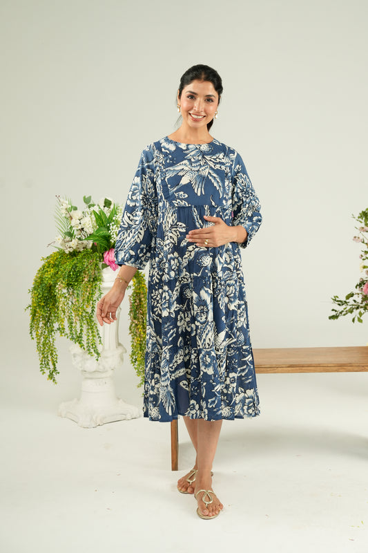 Indigo Flora Maternity & Nursing Tier Dress