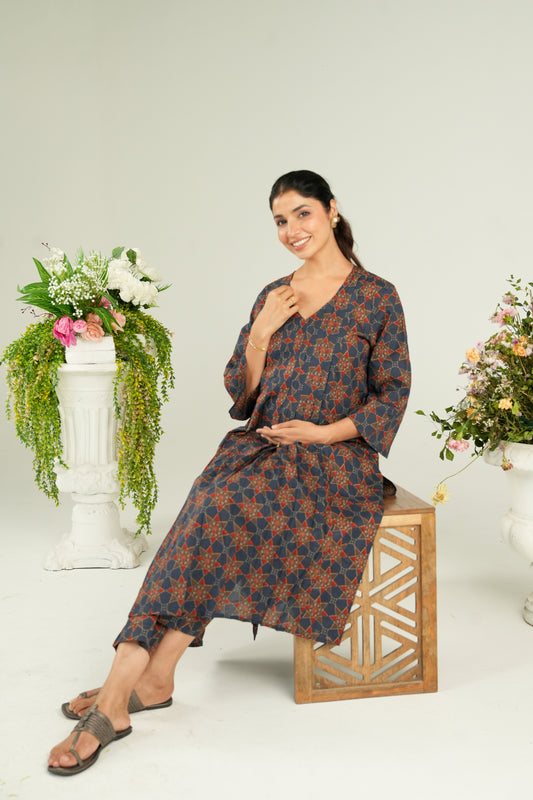 Indigo Starburst Maternity & Nursing Kurta Pant Set