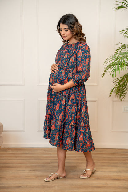 Vintage Ambi Garden Maternity & Nursing Tier Dress