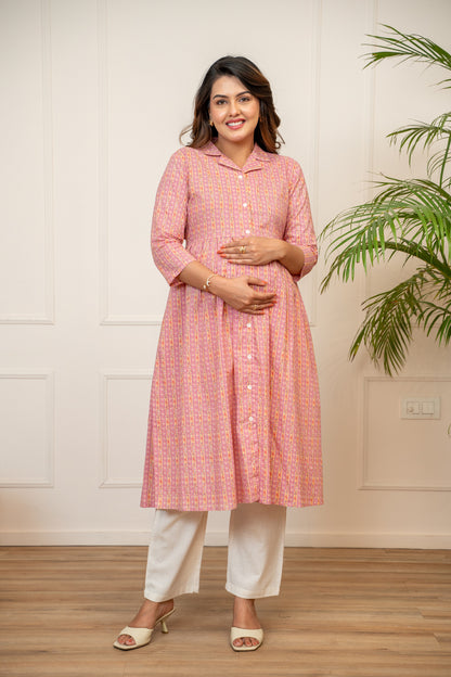 Gulabi Vintage Stripe Buttoned Cotton Maternity & Nursing Kurta