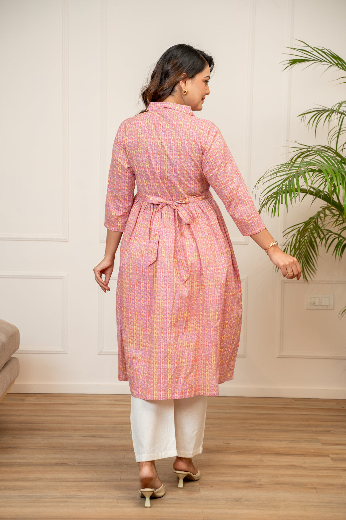 Gulabi Vintage Stripe Buttoned Cotton Maternity & Nursing Kurta