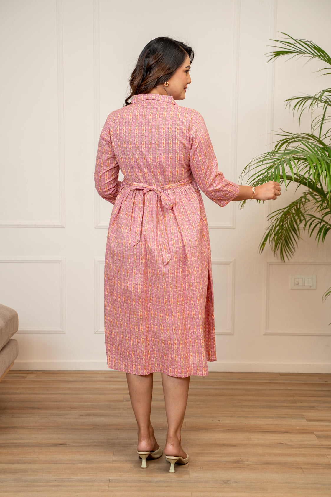 Gulabi Vintage Stripe Buttoned Cotton  Maternity & Nursing Dress