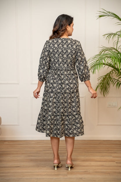 Everyday Bloom Black  Maternity & Nursing Tier Dress