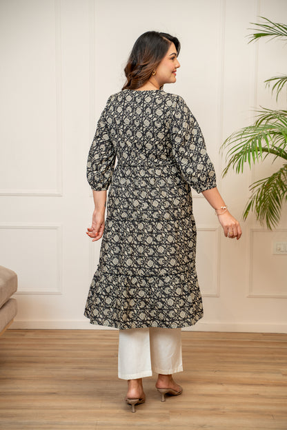 Everyday Bloom Black Maternity & Nursing Kurta